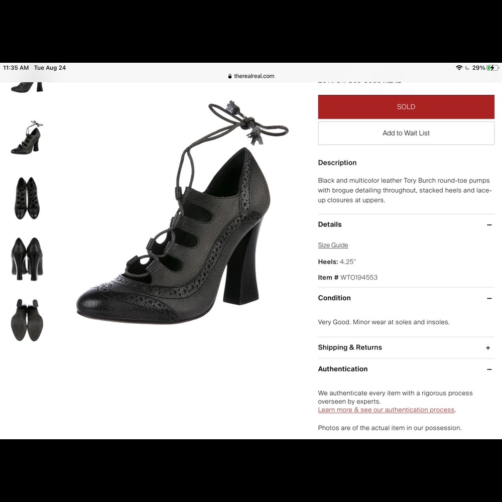 Tory Burch Black Lace-Up Leather Heels - Picture 8 of 16